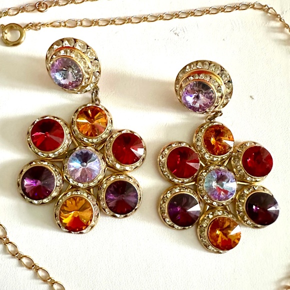 Colourful Rhinestone Pendant with chain and matching earrings - Picture 6 of 8